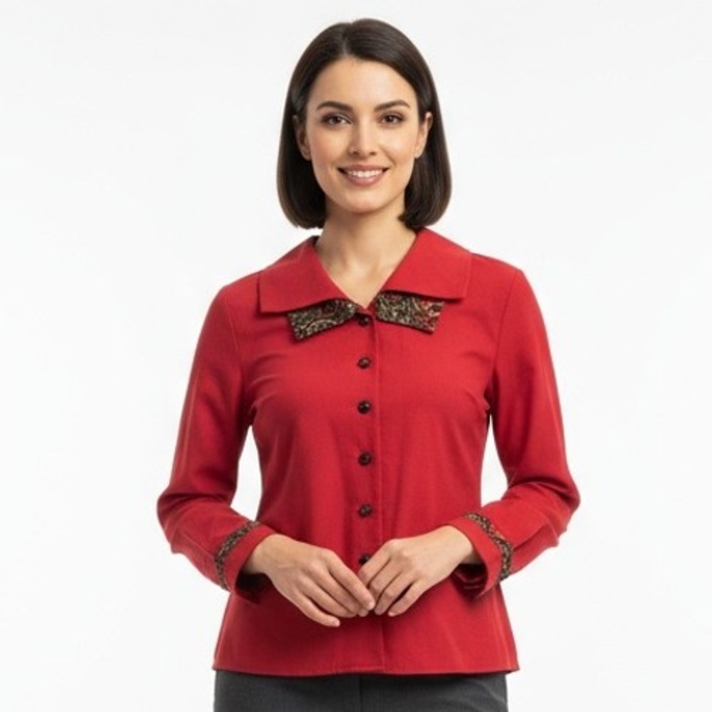 Ali‎ Miles Red Button Front Blouse Size 16 Long Sleeve Made in USA